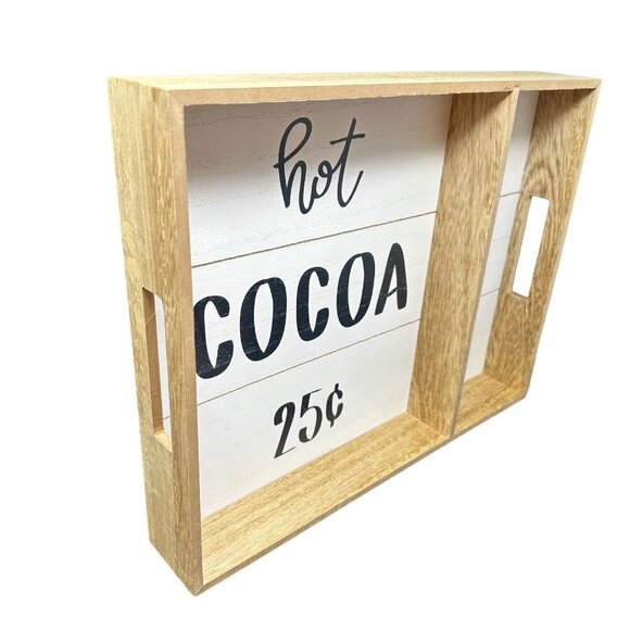 Hot Cocoa Wood Tray Rustic Farmhouse Kitchen Sign 14in Decorative Box Decor - Picture 9 of 16
